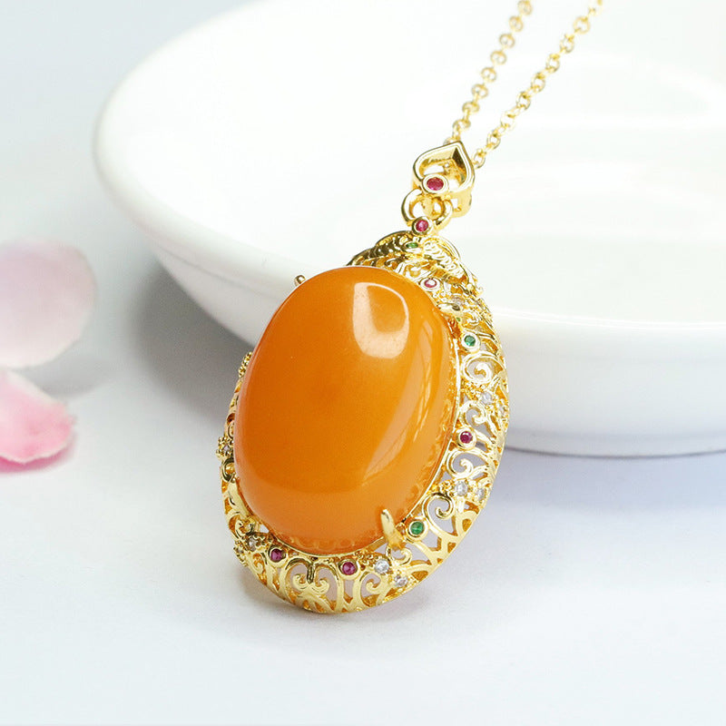 Golden Honey Wax Amber Pendant Necklace from Planderful Fortune's Favor Collection