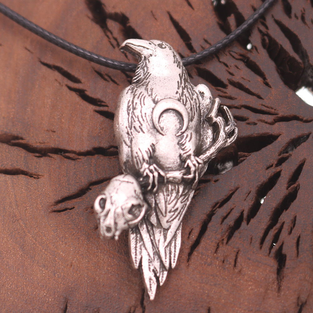 Norse Legacy Nordic Viking Skull Crow Pendant Men's Amulet Necklace