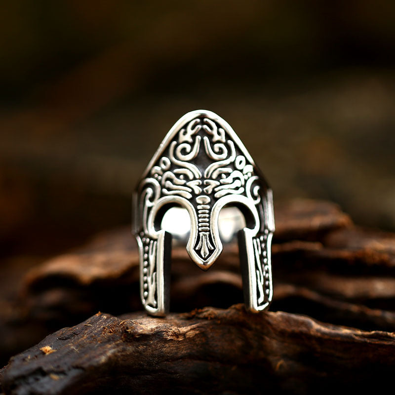 Custom Engraved Titanium Steel Spartan Helmet Ring for Men - Retro European American Style