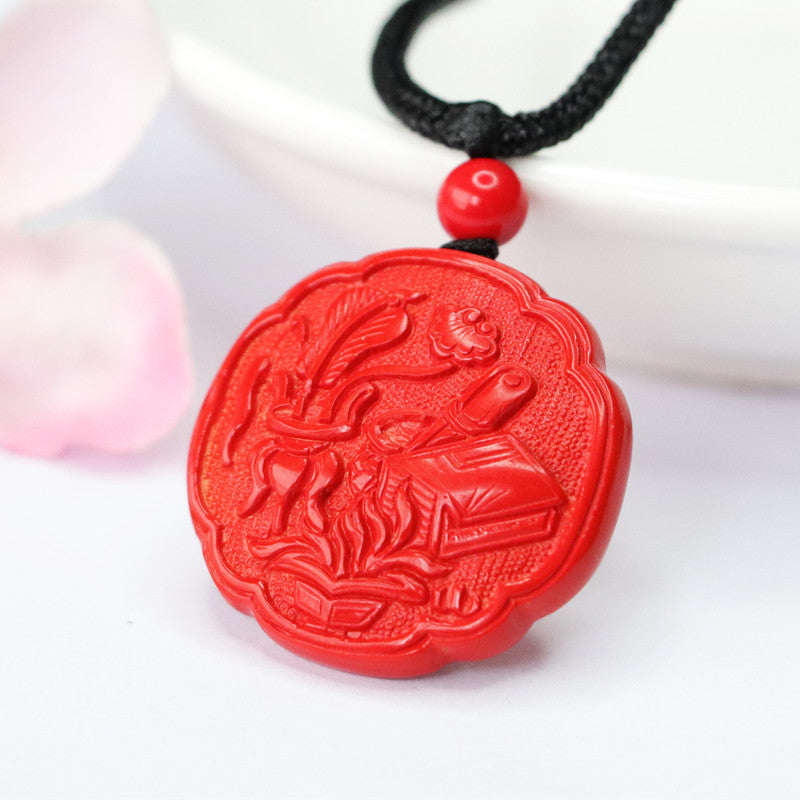 Exquisite Cinnabar Red Sand Sterling Silver Pendant