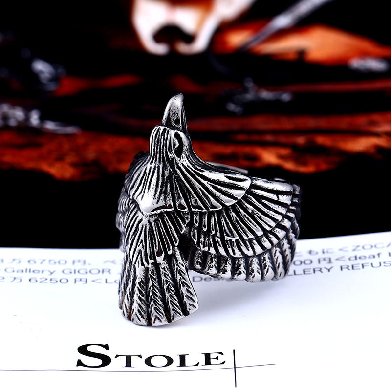 Titanium Steel Retro Flying Eagle Ring for Men - European and American Fashion Jewelry