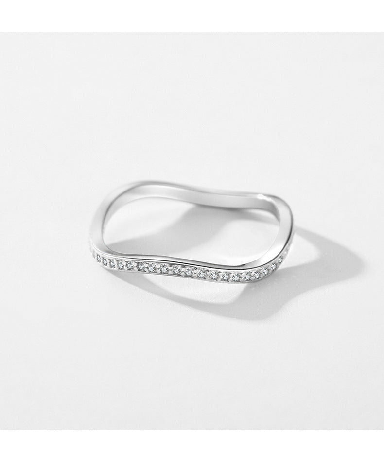 Trendy S925 Sterling Silver Wave Ring with Zircon Detail