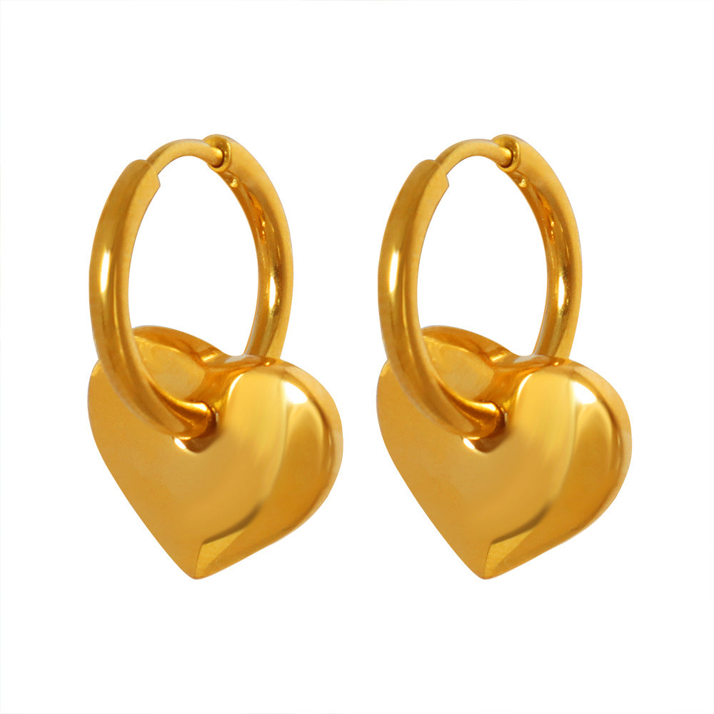 Heart-Shaped Gold-Plated Stainless Steel Earrings for Women with Ins Wind Design