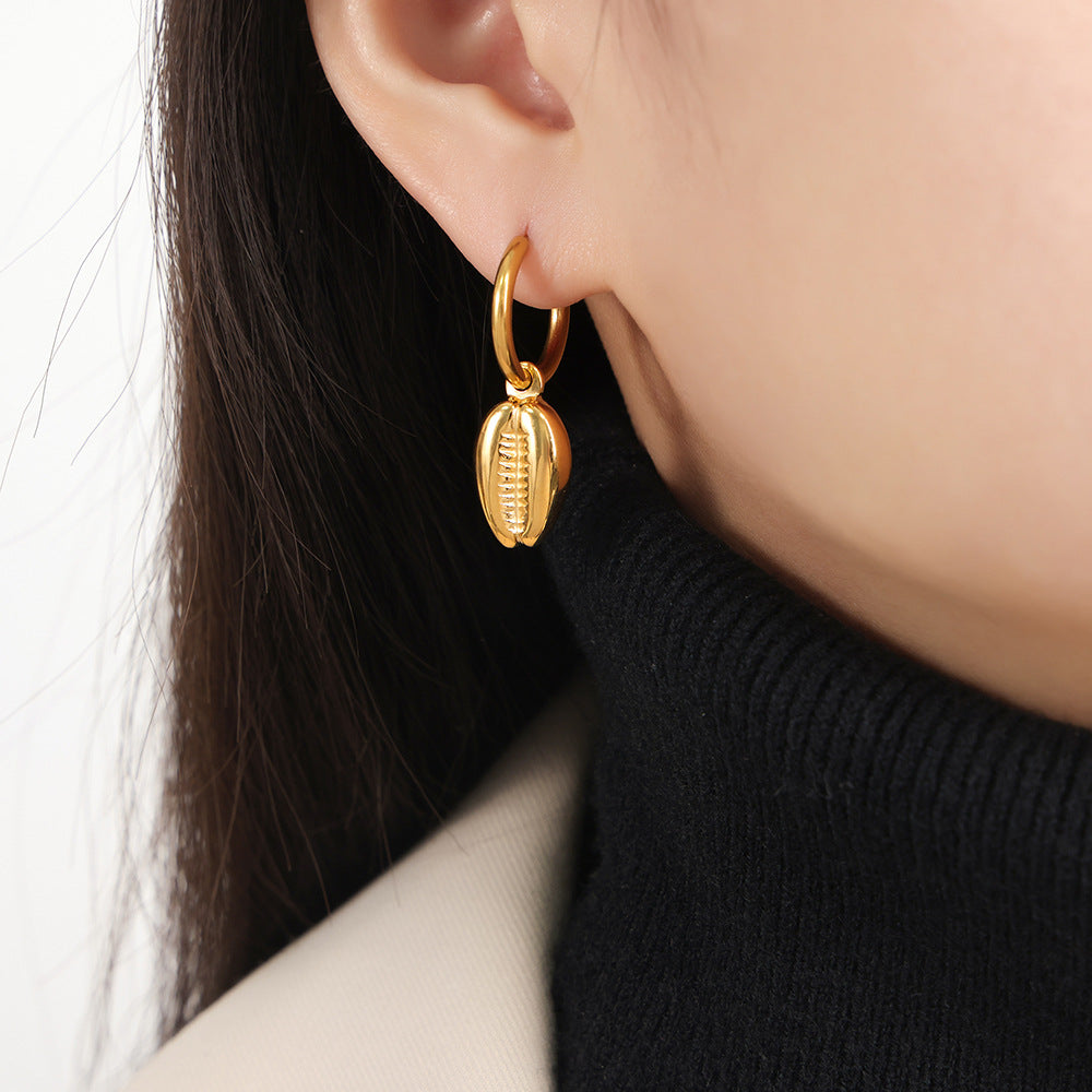 Golden Shell Charm Earrings - Wholesale Women's Jewelry by Planderful