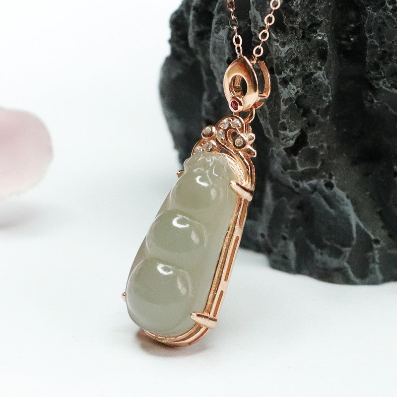 Green Bean Jade Sterling Silver Pendant Necklace