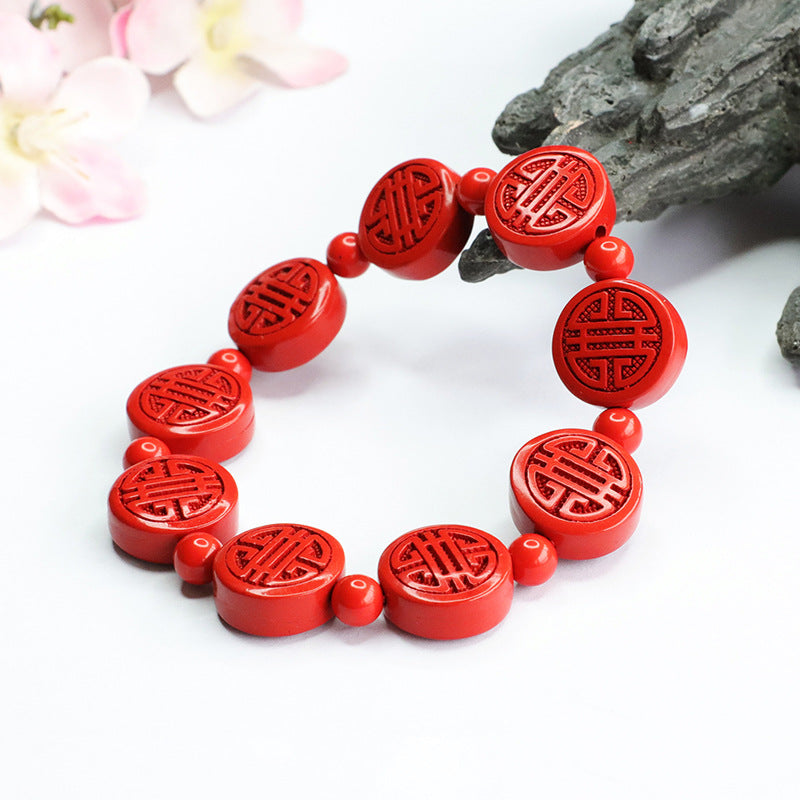 Double Happiness Red Sand Sterling Silver Bracelet