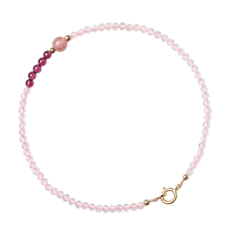 Ultra-Thin Strawberry Crystal Powder Bracelet for Women, Sterling Silver Layered Design