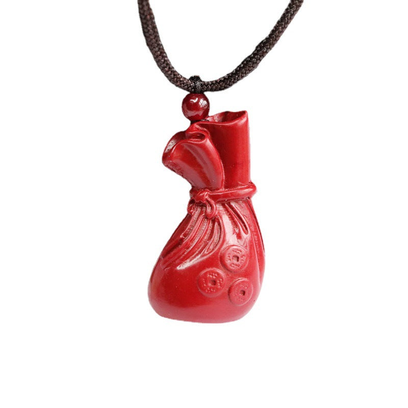 Fortune-Infused Cinnabar Money Bag Pendant