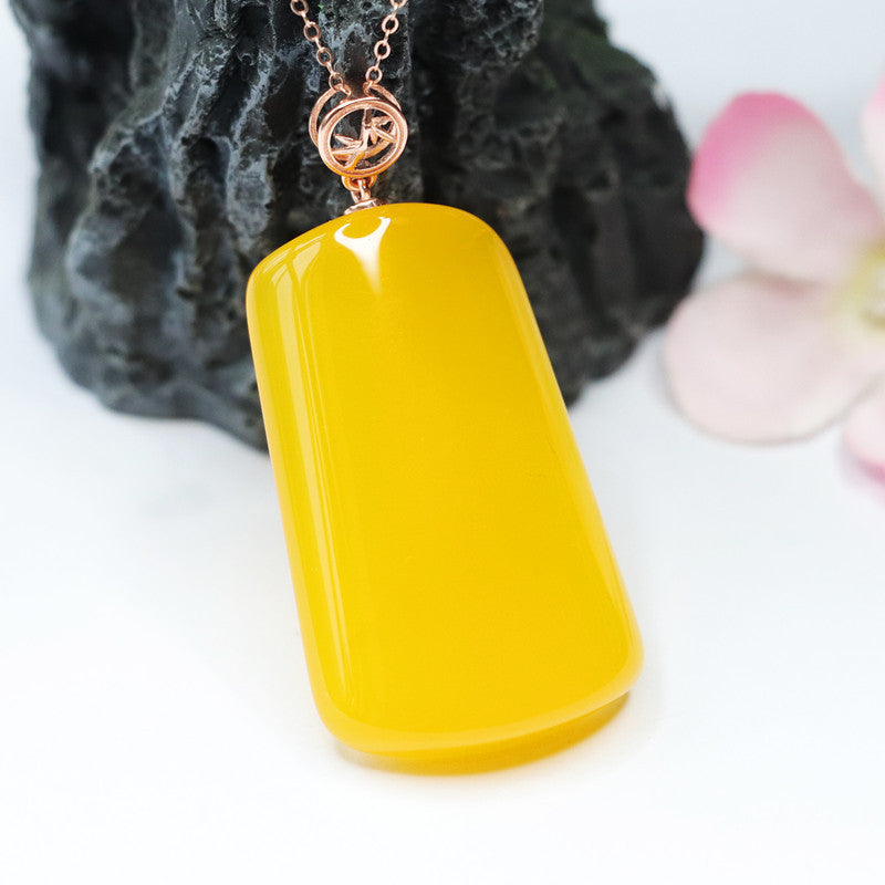 Yellow Chalcedony Pendant Necklace crafted in Sterling Silver with Rose Gold Finish