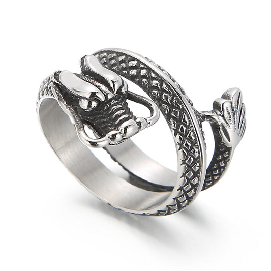 Men's Titanium Steel Multi-Ring with Retro Tyrannosaurus Rex Design - European and American Hipster Style