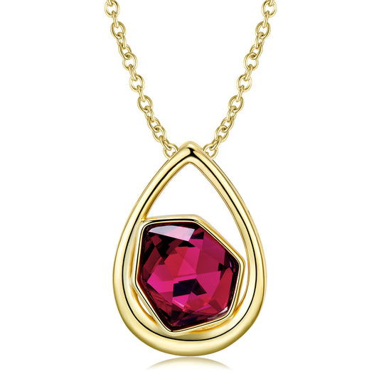 Vintage Hollow Teardrop Shape Pendant Red Zircon Silver Necklace