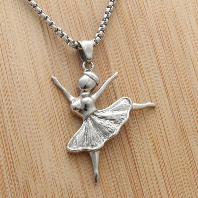 Punk Style Titanium Steel Ballet Dance Necklace for Women - Retro Trendy Pendant