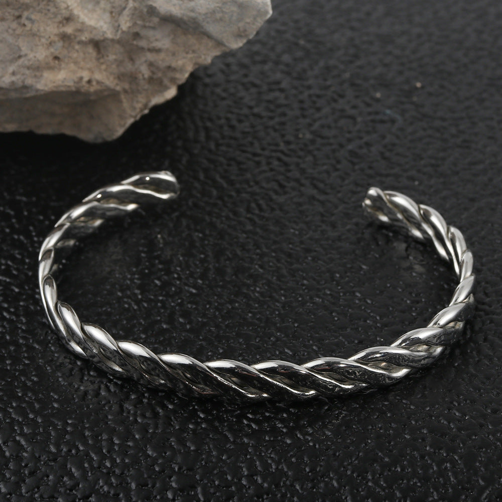 Contemporary Titanium Steel Woven Bracelet for Men – Fashion-Forward Open Twist Design