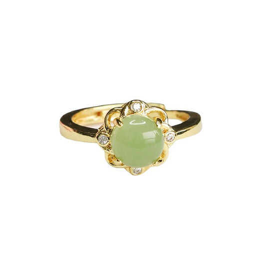 Elegant Jade and Zircon Petal Ring Set