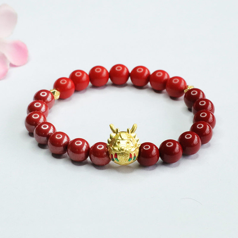 Retrospective Cinnabar Dragon Bracelet with Sterling Silver