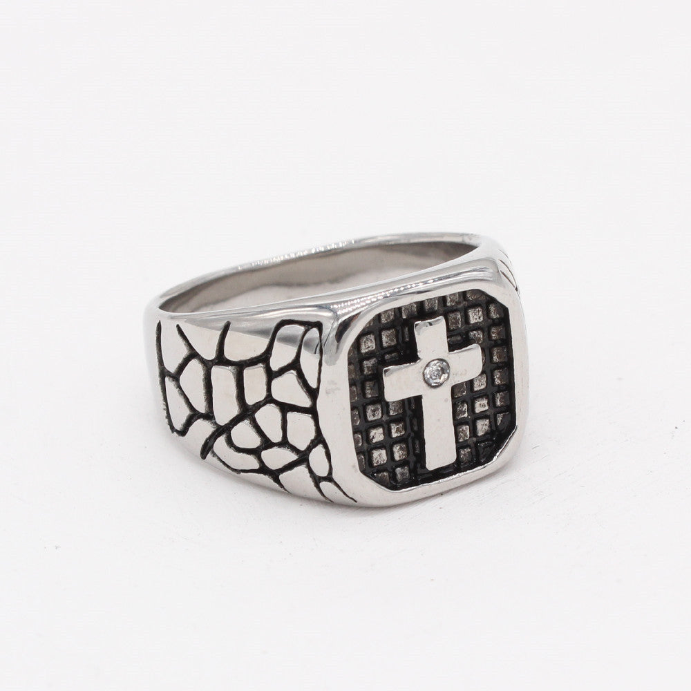 Latin Cross Cracked Titanium Steel Ring for Men