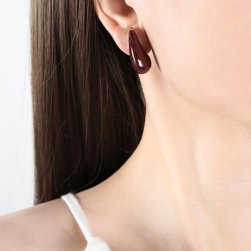 Elegant Titanium Steel Earrings with Dripping Oil Detail and Retro Cold Wind Design