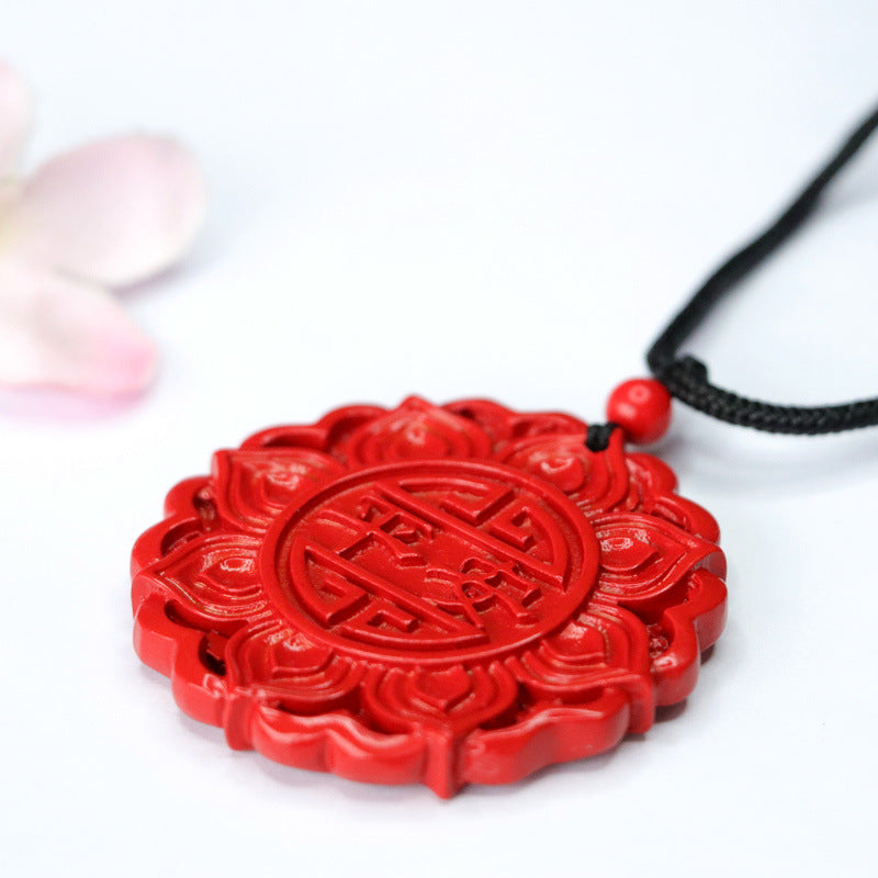 Cinnabar Lotus Flower Pendant Red Sand Round Protective Talisman Pendant Jewelry