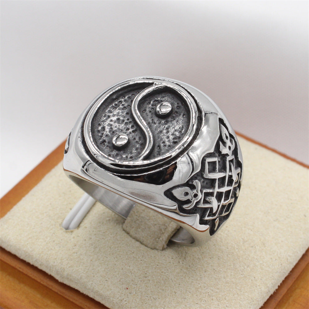 Everyday Genie Retro Yin and Yang Tai Chi Men's Titanium Ring