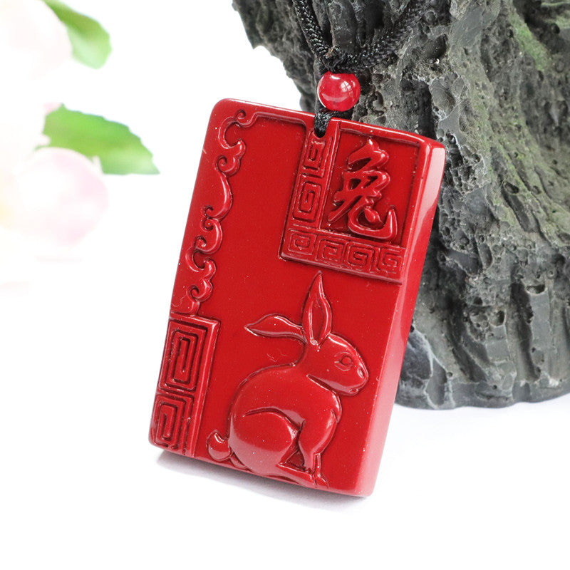 Cinnabar Pendant Purple Gold Sand Rectangle Brand Zodiac Rabbit Jewelry