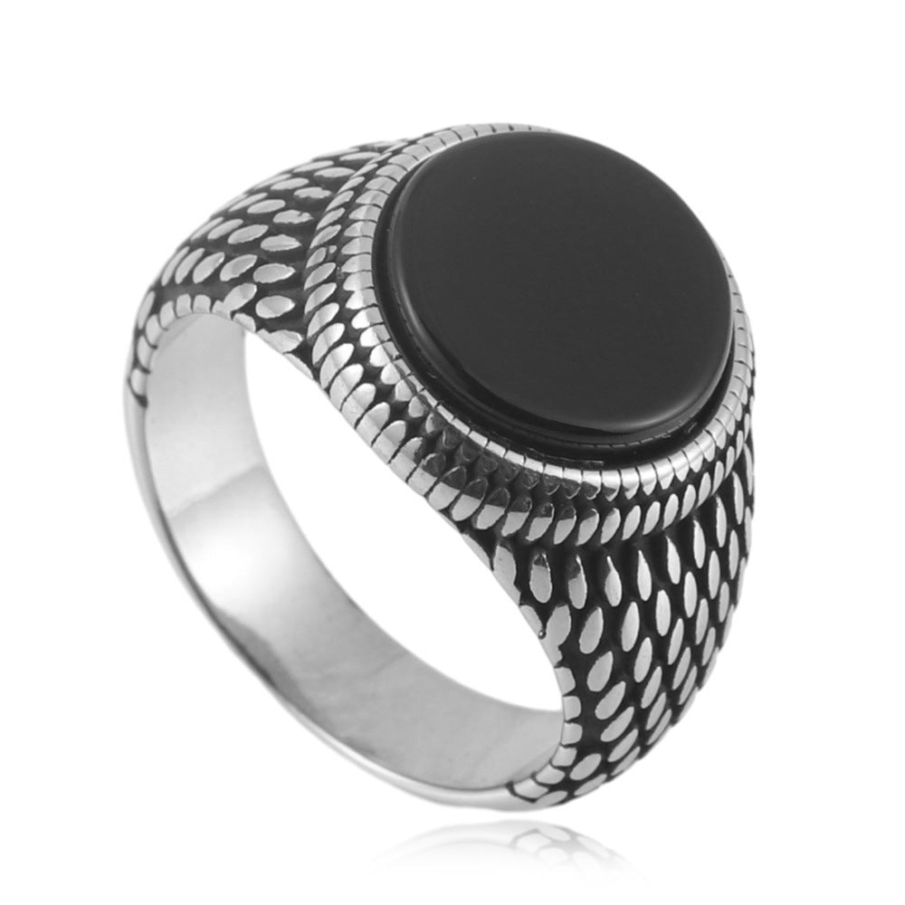 Trendy Multi-Color Titanium Steel Round Stone Ring for Men and Women - Punk Retro Style