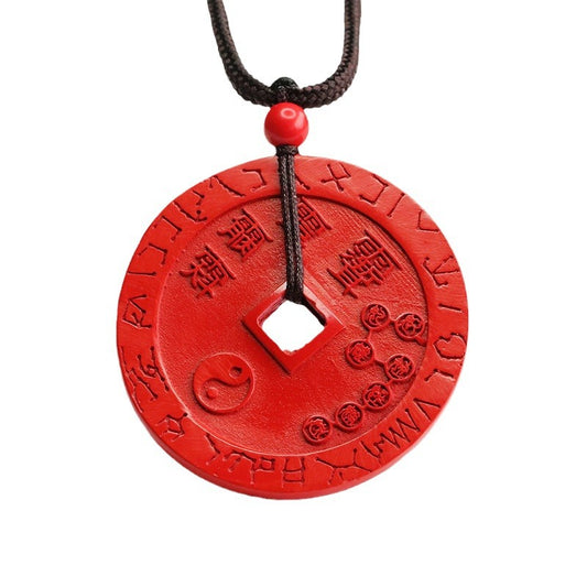 Red Sand Five Thunder Coin Pendant with Cinnabar Stone