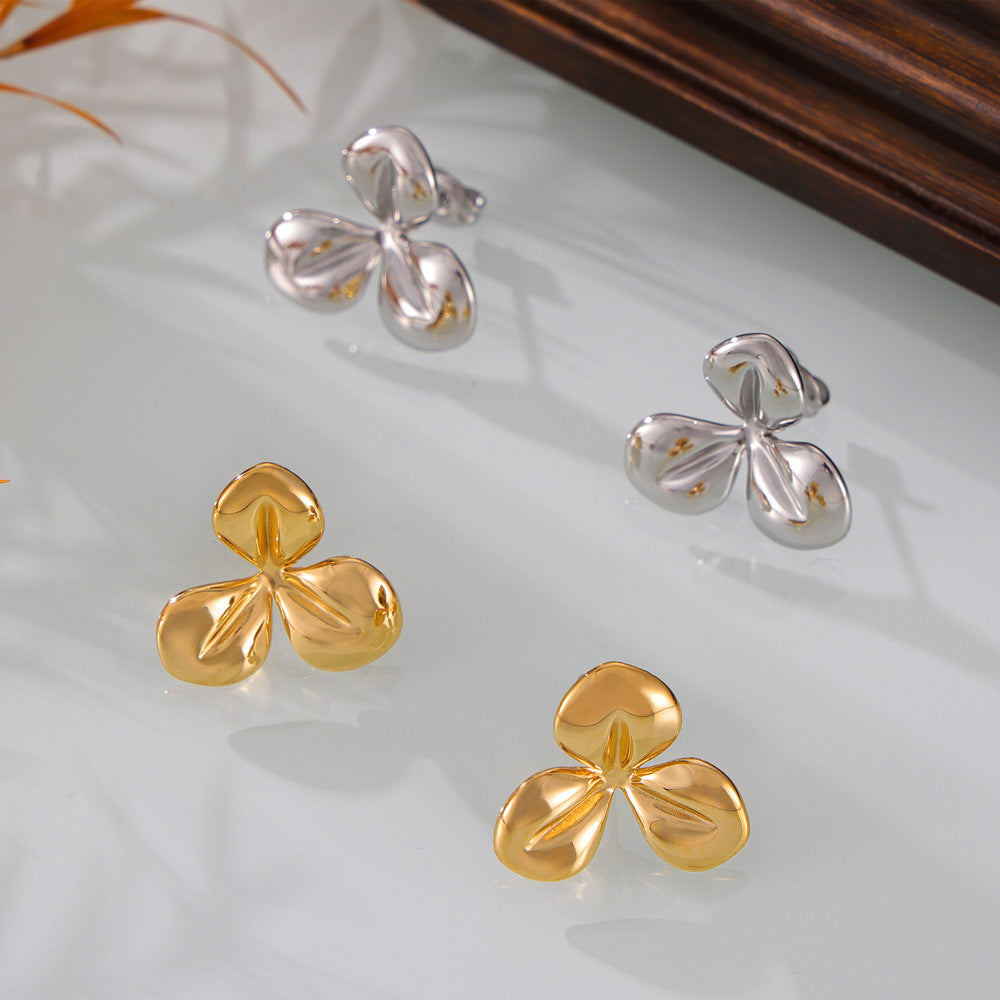 Elegant French Grass-Inspired Titanium Steel Flower Earrings