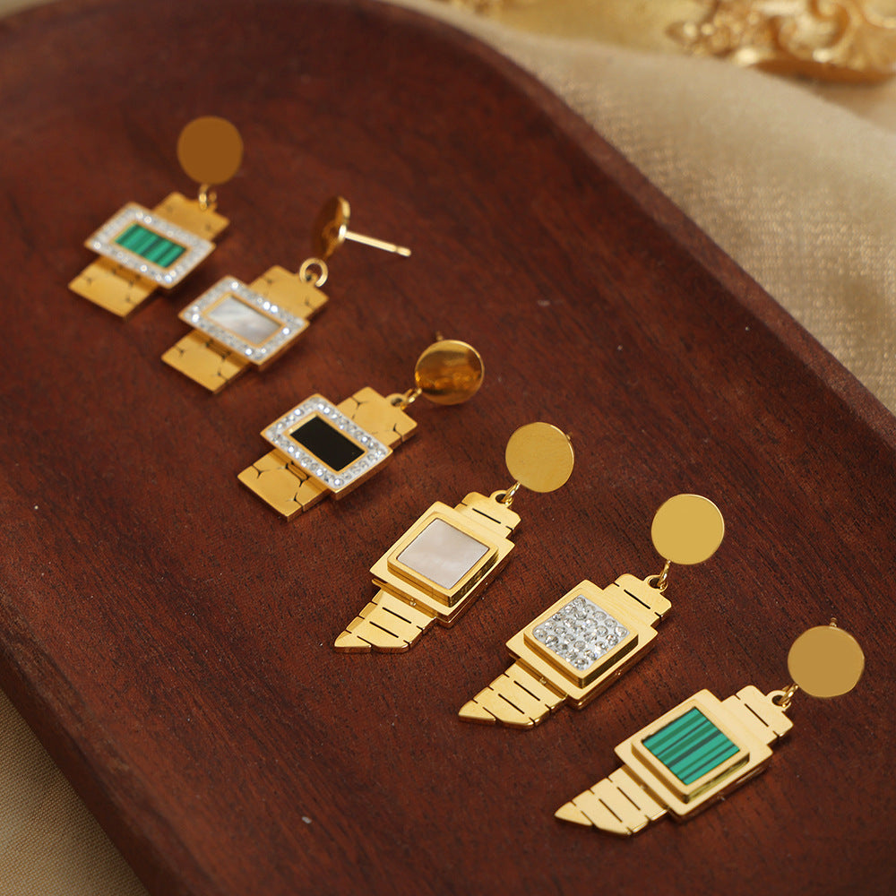 Golden Geometric Square Pendant Earrings for Women