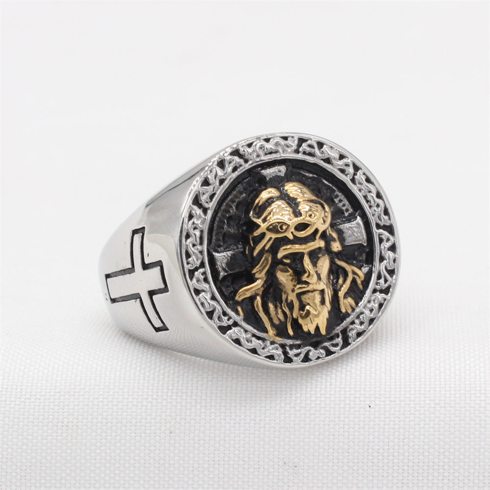 Men's Personalized Retro Cross Titanium Steel Ring - European and American Wholesale Jewelry