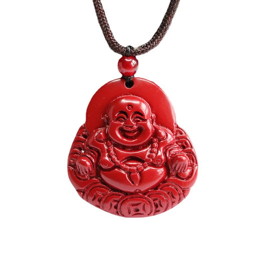 Fortune's Favor Cinnabar Buddha Pendant with Gold Sand and Purple Money Stone