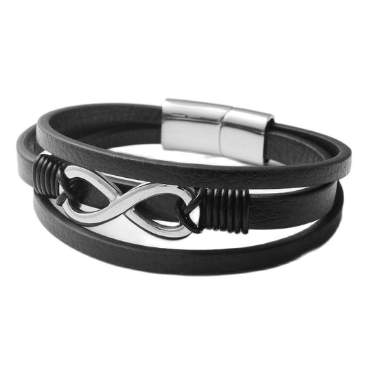 Titanium Steel Skull Scalp Bracelet for Men - Personalized Punk Leather Woven 8-Shaped Design