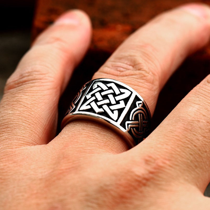 Titanium Steel Viking Celtic Knot Ring for Men - Nordic Retro Design, Adjustable Open Style