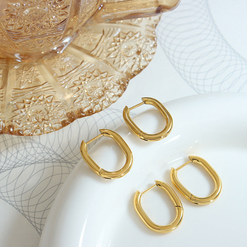 Golden U-Shaped Geometric Earrings - Retro European American Style