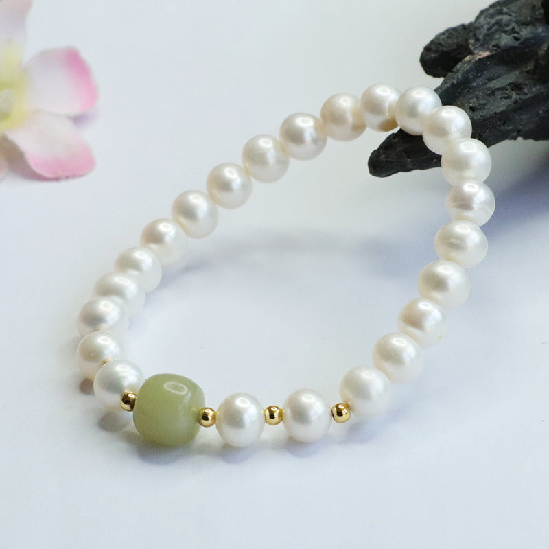 Jade and Freshwater Pearl Sterling Silver Bracelet - Fortune's Favor Collection