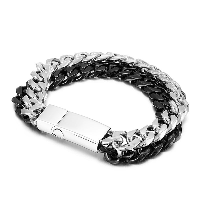 Everyday Genie Titanium Steel Double-Layer Cuban Chain Bracelet for Men