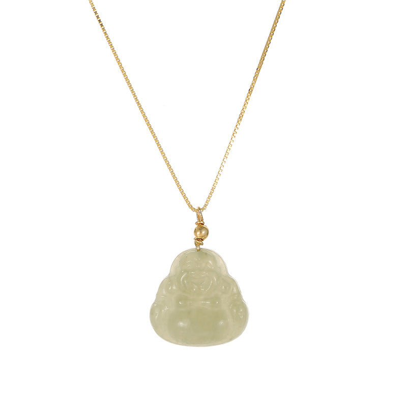 Buddha S925 Silver Necklace with Hotan Jade Pendant and Box Chain