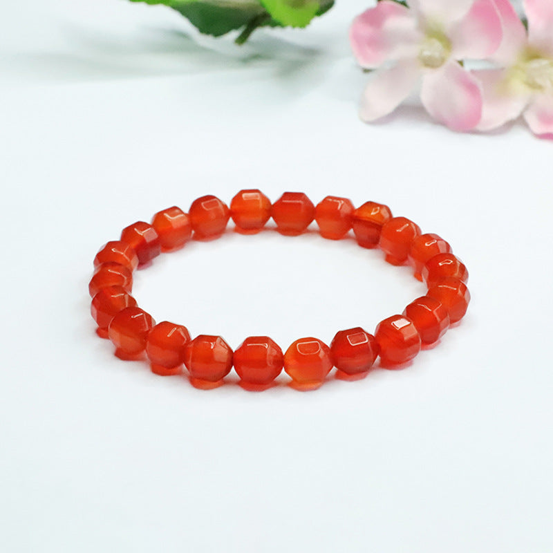 Red Agate Bracelet with Sterling Silver Cut Surface