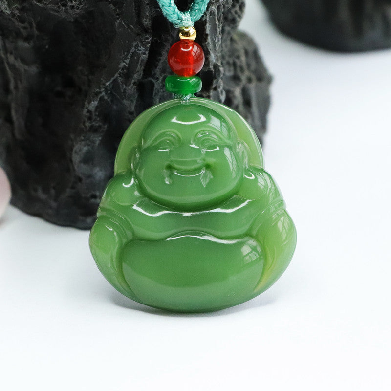 Buddha Necklace with Russian Green Jade Pendant