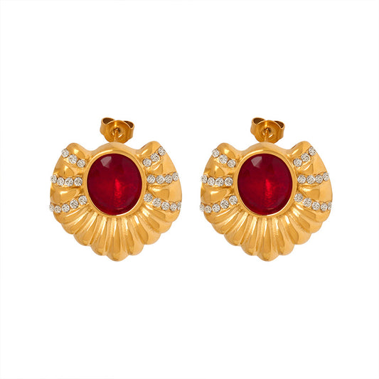 Luxurious Palace Burgundy and Gold Earrings with Vintage French Charm