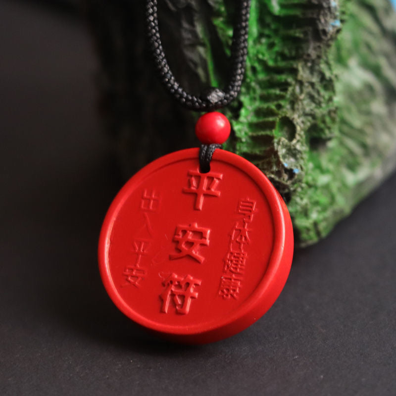 Red Cinnabar Sand Protective Talisman Pendant with Sterling Silver Craftsmanship