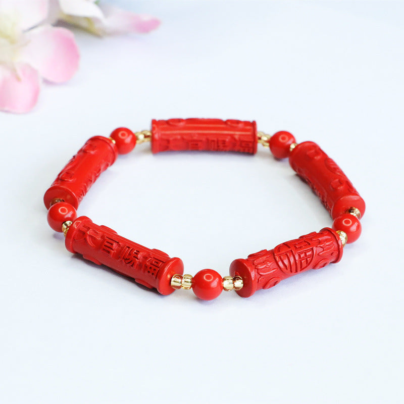 Blessed Cinnabar Bead Bracelet with Sterling Silver