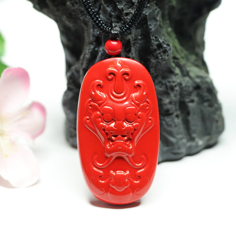 Ancient Symbolism Red Sand Pixiu Pendant with Cinnabar Stone