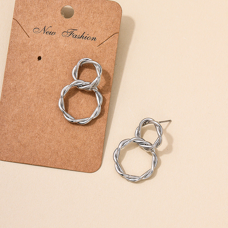 Vienna Verve Metal Double Ring Earrings - Elegant Wholesale Jewelry