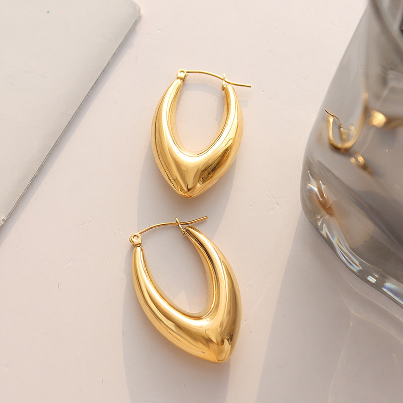 Fashionable Titanium Steel Gold-Plated Geometric U-Shaped Earrings