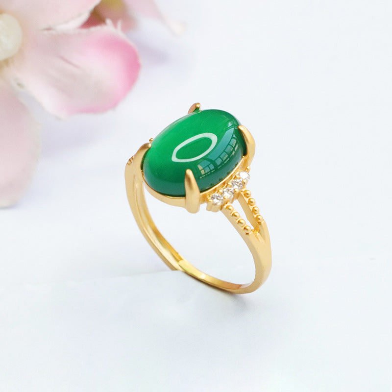 Green Chalcedony Split Shank Sterling Silver Ring - Fortune's Favor Collection