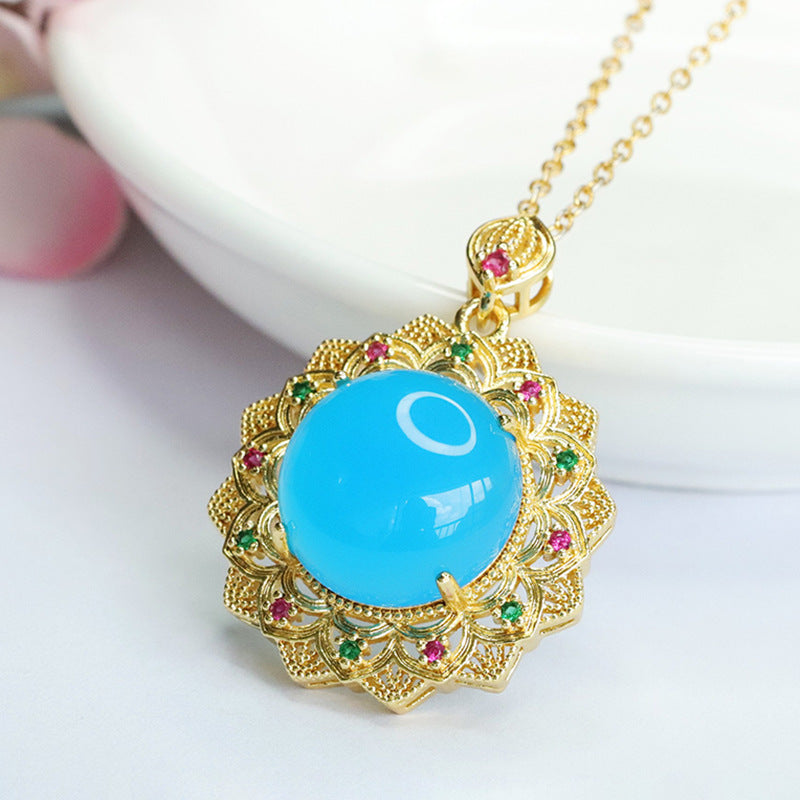 Ice Blue Chalcedony Zircon Sunflower Pendant