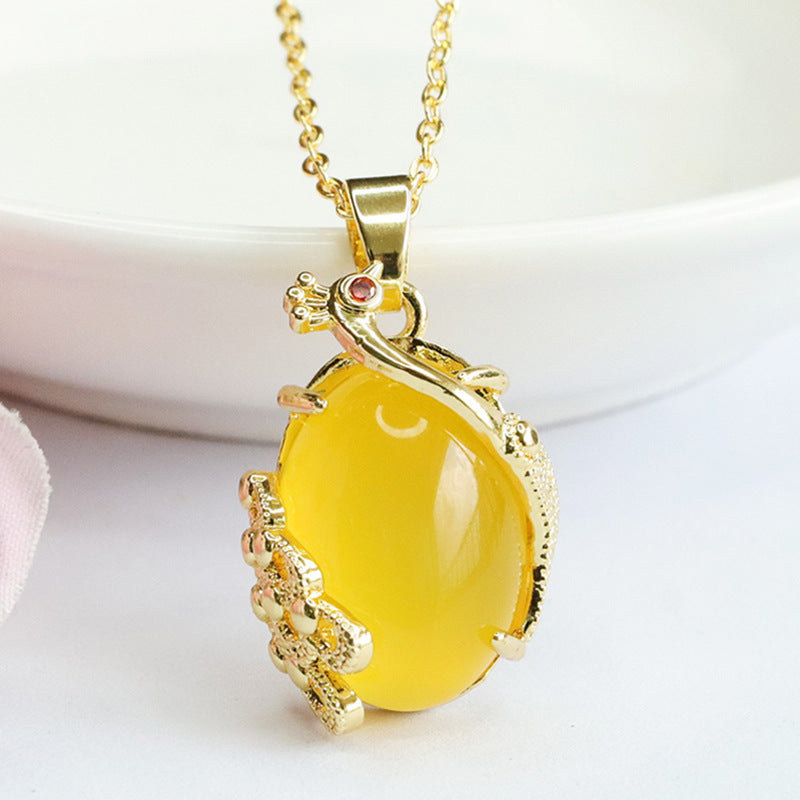 Oval Yellow Chalcedony Phoenix Pendant