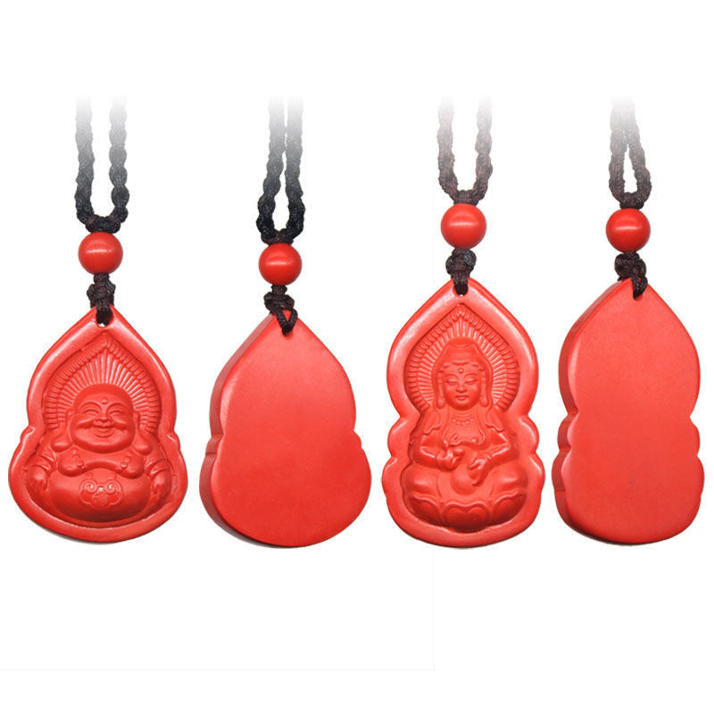 Cinnabar Stone Guanyin Buddha Pendant in Sterling Silver