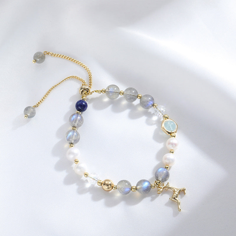 Fortune's Favor Sterling Silver Bracelet with Crystal, Moonstone, and Pearl Gems