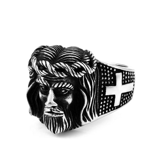 Vintage-Inspired Titanium Steel Men's Cross Ring - Elegant Stainless Steel Jewelry for Wholesale